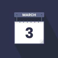 3. März Kalendersymbol. 3. März Kalenderdatum Monat Symbol Vektor Illustrator