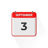 3. September Kalendersymbol. 3. september kalenderdatum monat symbol vektor illustrator