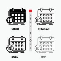 zeitlicher Ablauf. Klassen. Zeitplan. geplanter Termin. Ereignissymbol in dünn. regulär. fette Linie und Glyphenstil. Vektor-Illustration vektor