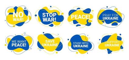 vektor 8 flytande och vätska bakgrund illustration av vi vilja fred, spara Ukraina, stå med, jag Stöd begrepp med förbud tecken på ukraina flagga. Nej krig och militär ge sig på i ukraina affisch.