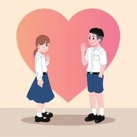 asiatische Schüler in Schuluniformen treffen sich. Paar in Liebescharakter, romantisches Dating-Paar vektor