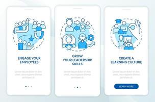 Werden Sie zertifizierter Coach Blue Onboarding Mobile App Screen. Leadership Walkthrough 3 Schritte bearbeitbare grafische Anweisungen mit linearen Konzepten. ui, ux, gui-Vorlage. vektor