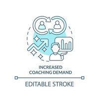 erhöhte Coaching-Nachfrage türkisfarbenes Konzeptsymbol. business coaching trend abstrakte idee dünne linie illustration. isolierte Umrisszeichnung. editierbarer Strich. vektor