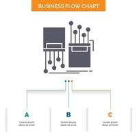 Digital. Faser. elektronisch. Fahrbahn. kabelgeschäft flussdiagramm design mit 3 schritten. Glyphensymbol für Präsentationshintergrundvorlage Platz für Text. vektor