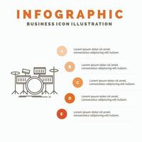 Trommel. Schlagzeug. Instrument. Bausatz. Vorlage für musikalische Infografiken für Website und Präsentation. Linie graues Symbol mit orangefarbener Infografik-Stil-Vektorillustration vektor