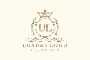 första ul brev kunglig lyx logotyp mall i vektor konst för restaurang, kungligheter, boutique, Kafé, hotell, heraldisk, Smycken, mode och Övrig vektor illustration.