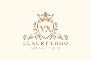 Royal Luxury Logo-Vorlage mit anfänglichem vx-Buchstaben in Vektorgrafiken für Restaurant, Lizenzgebühren, Boutique, Café, Hotel, Heraldik, Schmuck, Mode und andere Vektorillustrationen. vektor