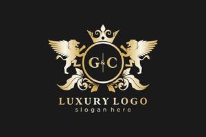 första gc brev lejon kunglig lyx logotyp mall i vektor konst för restaurang, kungligheter, boutique, Kafé, hotell, heraldisk, Smycken, mode och Övrig vektor illustration.