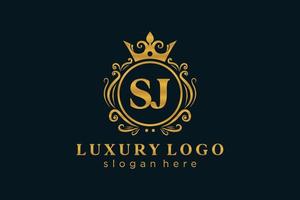 Royal Luxury Logo-Vorlage mit anfänglichem sj-Buchstaben in Vektorgrafiken für Restaurant, Lizenzgebühren, Boutique, Café, Hotel, Heraldik, Schmuck, Mode und andere Vektorillustrationen. vektor