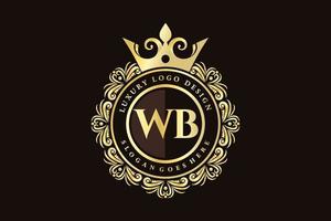 wb första brev guld calligraphic feminin blommig hand dragen heraldisk monogram antik årgång stil lyx logotyp design premie vektor