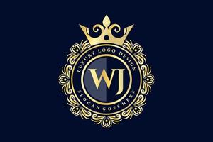 wj första brev guld calligraphic feminin blommig hand dragen heraldisk monogram antik årgång stil lyx logotyp design premie vektor