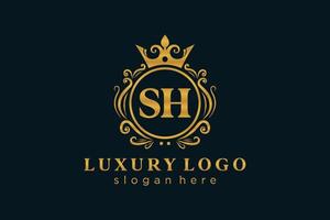 första sh brev kunglig lyx logotyp mall i vektor konst för restaurang, kungligheter, boutique, Kafé, hotell, heraldisk, Smycken, mode och Övrig vektor illustration.