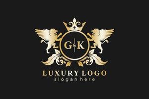 första gk brev lejon kunglig lyx logotyp mall i vektor konst för restaurang, kungligheter, boutique, Kafé, hotell, heraldisk, Smycken, mode och Övrig vektor illustration.