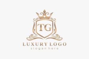 Royal Luxury Logo-Vorlage mit anfänglichem tg-Buchstaben in Vektorgrafiken für Restaurant, Lizenzgebühren, Boutique, Café, Hotel, Heraldik, Schmuck, Mode und andere Vektorillustrationen. vektor