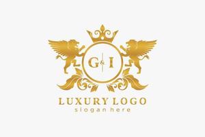 Anfangs-Gi-Buchstabe Lion Royal Luxury Logo-Vorlage in Vektorgrafiken für Restaurant, Lizenzgebühren, Boutique, Café, Hotel, heraldisch, Schmuck, Mode und andere Vektorillustrationen. vektor