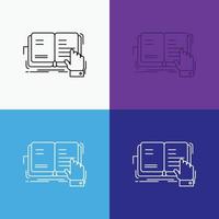 Buchen. Lektion. lernen. Literatur. Lesesymbol über verschiedenen Hintergrund. Linienstil-Design. entwickelt für Web und App. eps 10-Vektorillustration vektor