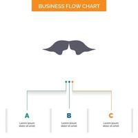 Schnurrbart. Hipster. Umzug. männlich. men business flow chart design mit 3 schritten. Glyphensymbol für Präsentationshintergrundvorlage Platz für Text. vektor