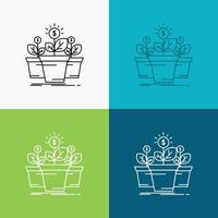 Wachstum. Geld. Pflanze. Topf. Baumsymbol über verschiedenen Hintergrund. Linienstil-Design. entwickelt für Web und App. eps 10-Vektorillustration vektor