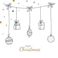 en jul hälsning kort med en enkel klotter stil med guld och svart element. vektor Semester grafisk design av en jul krans. jul hälsning kort med gyllene svart klottra