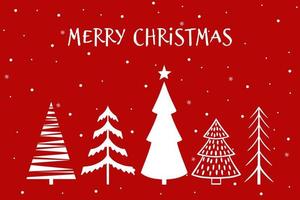 glad chistmas kort. horisontell vykort med jul träd i vit Färg vektor