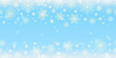 jul sömlös mönster med snöflingor. faller snöflingor på en blå bakgrund. snöfall. vektor
