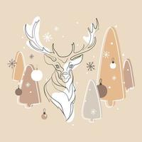 glad jul och Lycklig ny år modern illustration med rådjur och jul träd, snöflingor pastell naturlig färger vektor grafisk.festlig bakgrund, hälsning kort, affischer. xmas festlig mallar