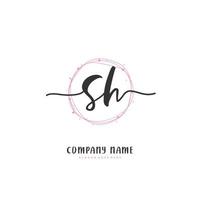 sh Anfangshandschrift und Signatur-Logo-Design mit Kreis. schönes design handgeschriebenes logo für mode, team, hochzeit, luxuslogo. vektor