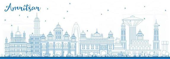 översikt amritsar horisont med blå byggnader. vektor
