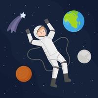 Vektor-Illustration eines Astronauten isoliert auf schwarzem Hintergrund. Konzept des Raumes. vektor