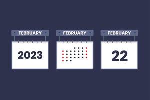 2023 Kalenderdesign 22. Februar Symbol. 22. februar kalenderplan, termin, wichtiges datumskonzept. vektor