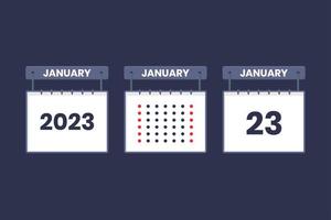 2023 kalender design januari 23 ikon. 23: e januari kalender schema, utnämning, Viktig datum begrepp. vektor