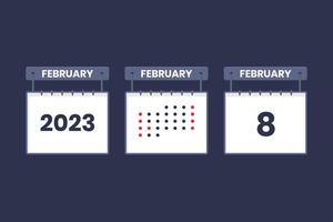2023 kalender design februari 8 ikon. 8:e februari kalender schema, utnämning, Viktig datum begrepp. vektor