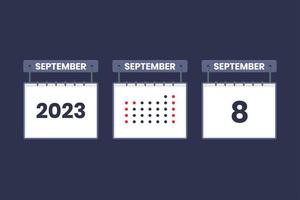 2023 Kalenderdesign 8. September Symbol. 8. september kalenderplan, termin, wichtiges datumskonzept. vektor