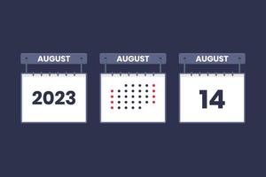2023 kalender design augusti 14 ikon. 14:e augusti kalender schema, utnämning, Viktig datum begrepp. vektor