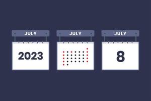 2023 kalender design juli 8 ikon. 8:e juli kalender schema, utnämning, Viktig datum begrepp. vektor