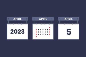 2023 Kalenderdesign 5. April Symbol. 5. april kalenderplan, termin, wichtiges datumskonzept. vektor