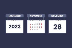 2023 Kalenderdesign 26. November Symbol. 26. november kalenderplan, termin, wichtiges datumskonzept. vektor