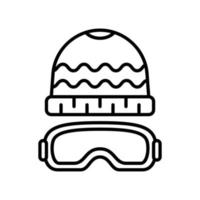 mössa och glasögon ikon för vinter- åka skidor i svart översikt stil vektor