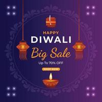 Lycklig diwali festival social media affisch baner design med diya vektor