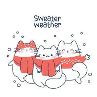 dra rolig katter för jul och vinter- vektor illustration karaktär samling rolig katter för jul och ny år. klotter tecknad serie stil.