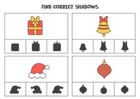 Finden Sie den richtigen Schatten von Weihnachtsartikeln. druckbare Clip-Kartenspiele für Kinder. vektor