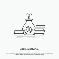 Akkumulation. Tasche. Investition. Darlehen. Geld-Symbol. Linienvektor graues Symbol für ui und ux. Website oder mobile Anwendung vektor