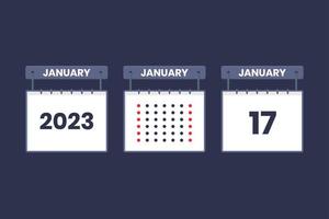 2023 kalender design januari 17 ikon. 17:e januari kalender schema, utnämning, Viktig datum begrepp. vektor