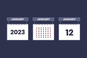 2023 kalender design januari 12 ikon. 12th januari kalender schema, utnämning, Viktig datum begrepp. vektor