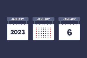 2023 kalender design januari 6 ikon. 6:e januari kalender schema, utnämning, Viktig datum begrepp. vektor