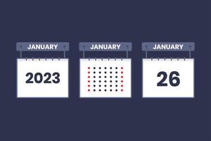 2023 kalender design januari 26 ikon. 26: e januari kalender schema, utnämning, Viktig datum begrepp. vektor