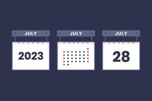 2023 kalender design juli 28 ikon. 28: e juli kalender schema, utnämning, Viktig datum begrepp. vektor