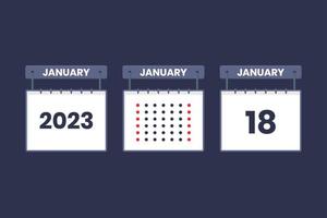 2023 kalender design januari 18 ikon. 18: e januari kalender schema, utnämning, Viktig datum begrepp. vektor