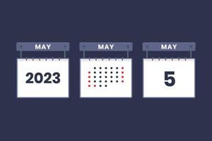 2023 Kalenderdesign 5. Mai Symbol. 5. mai kalenderplan, termin, wichtiges terminkonzept. vektor