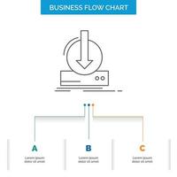 Zusatz. Inhalt. dlc. Download. Spiel Business Flow Chart-Design mit 3 Schritten. Liniensymbol für Präsentation Hintergrundvorlage Platz für Text vektor